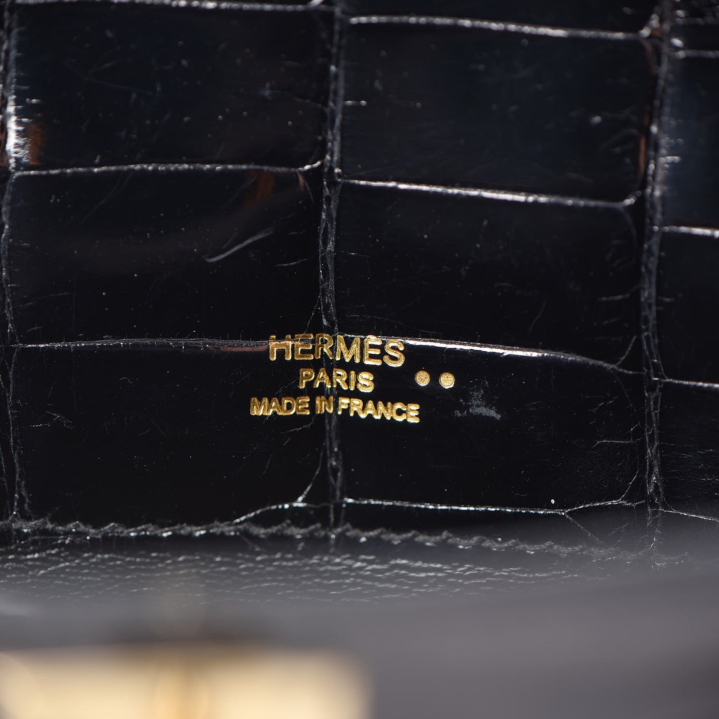 Shiny Niloticus Crocodile Kelly Cut Pochette Black