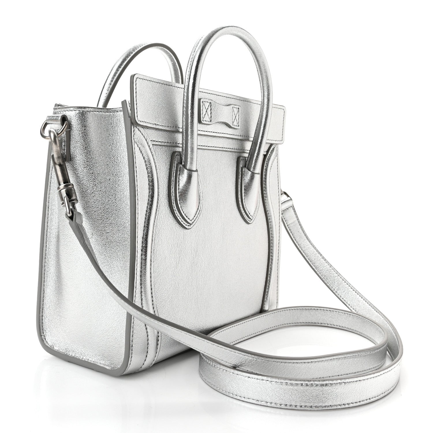 Celine Laminated Lambskin Nano Luggage Silver 3 of 12
