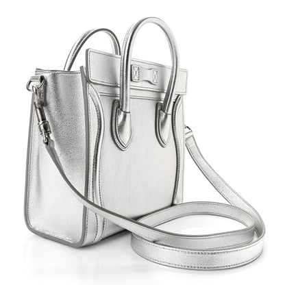 Celine Laminated Lambskin Nano Luggage Silver 3 of 12