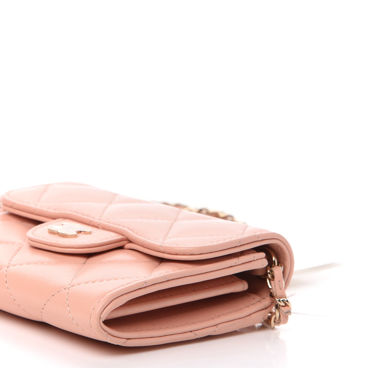 Lambskin Quilted Flap Card Holder On Chain Light Pink