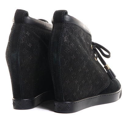 Louis Vuitton Monogram Suede Wedge Ankle Boots 38.5 Black 3 of 6