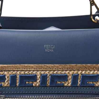 Fendi Vitello Century Raffia Elaphe F is Fendi FF Woven Embroidered Small Runaway Satchel Blue 9 of 11