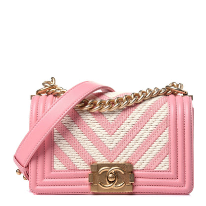 Chanel Fabric Chevron Braided Small Boy Flap Pink Ivory 1 of 12