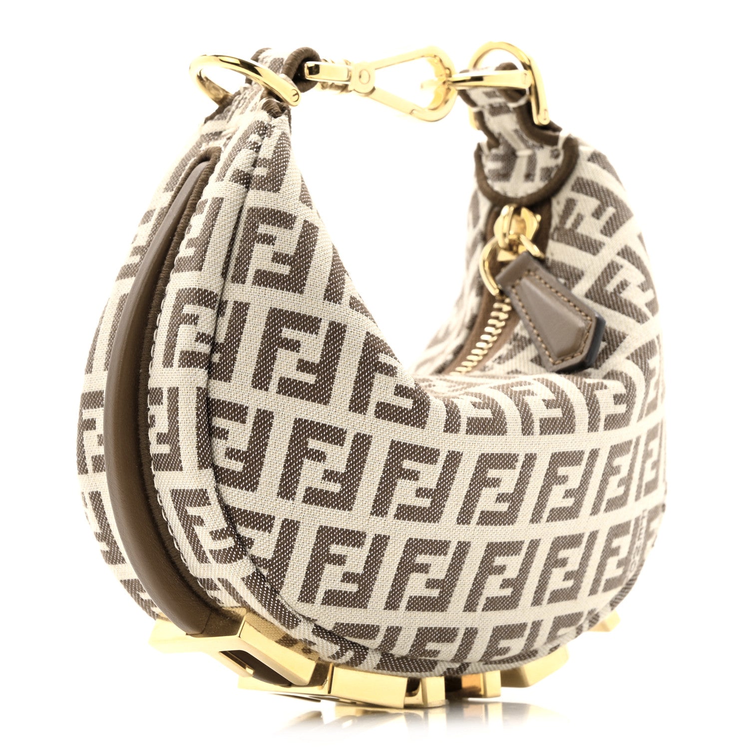 Fendi Fabric Jacquard FF 1974 Nano Fendigraphy Hobo Charm Beige 3 of 12