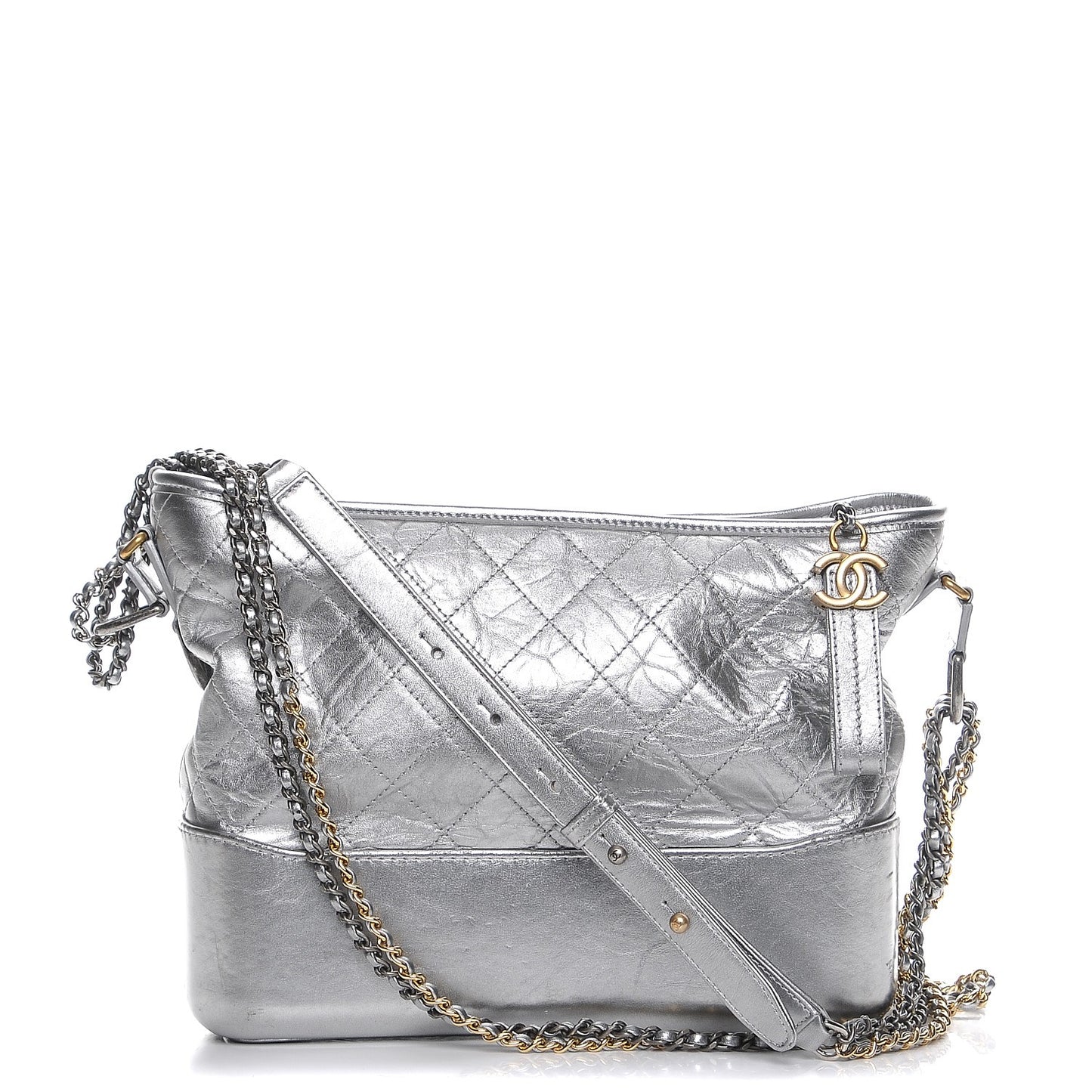 Metallic Aged Calfskin Quilted Medium Gabrielle Silver