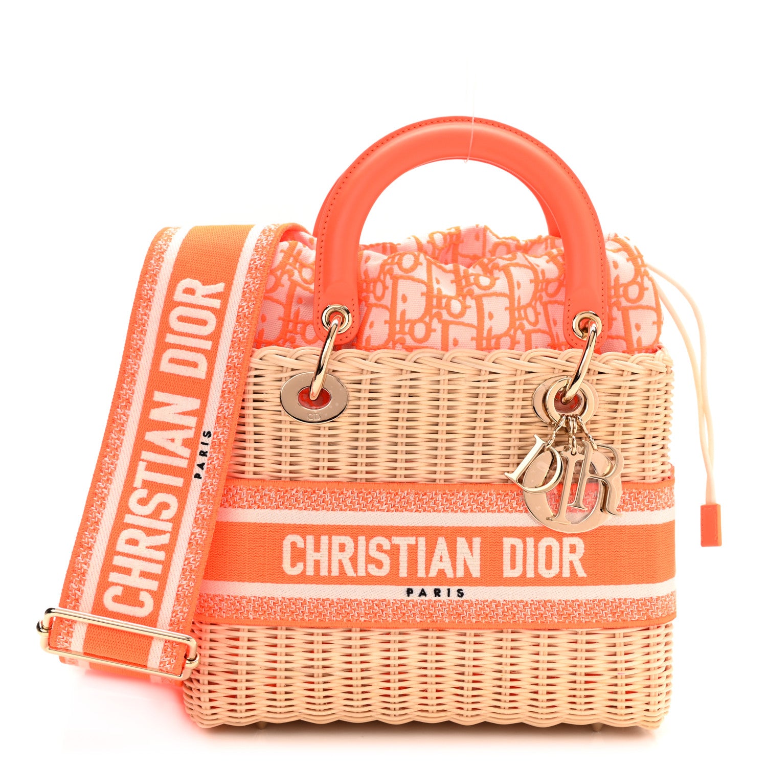 Christian Dior Wicker Oblique Medium Lady Dior Bag Fluorescent Orange 1 of 10