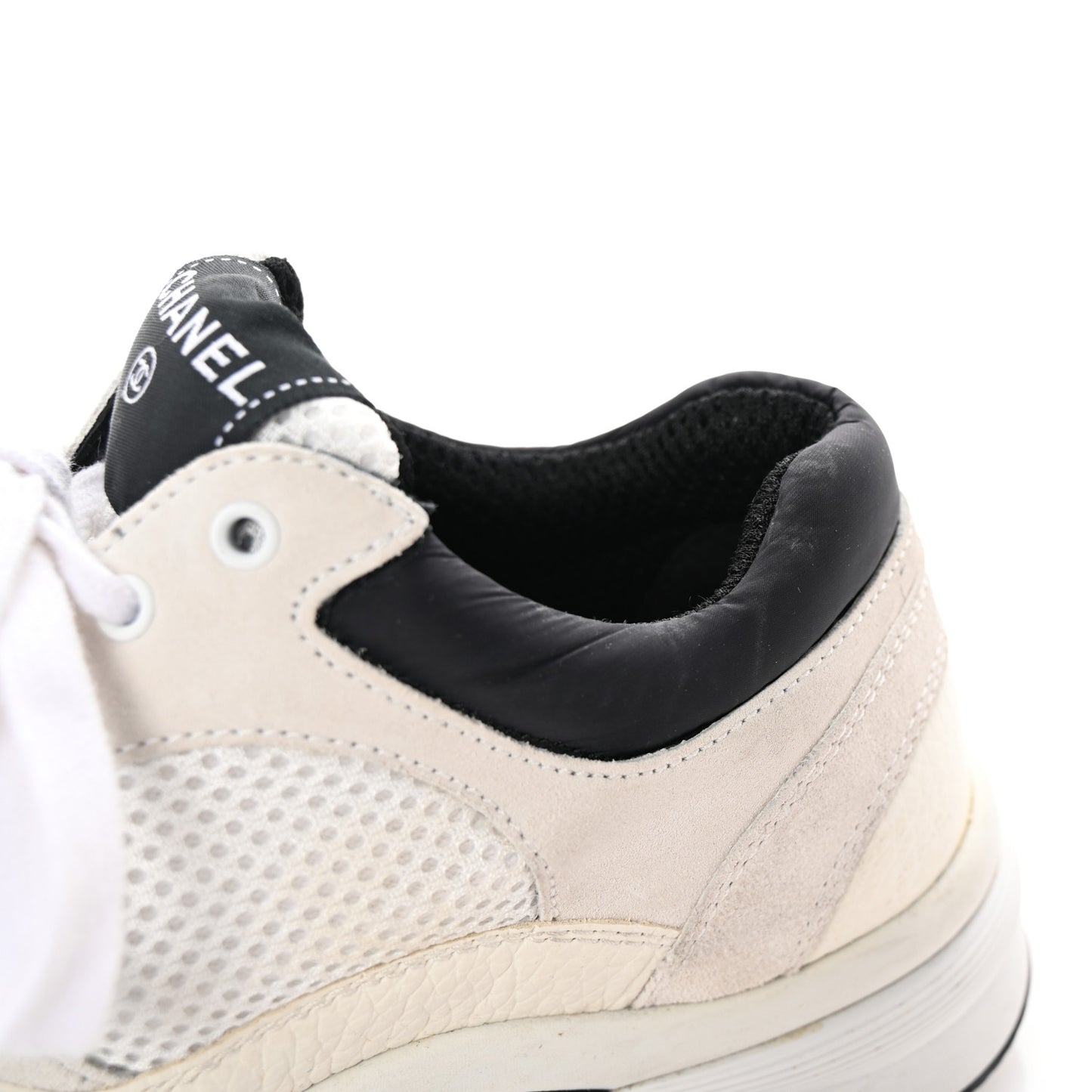 Mesh Suede Calfskin Grained Calfskin Womens CC Sneakers 35.5 White Black