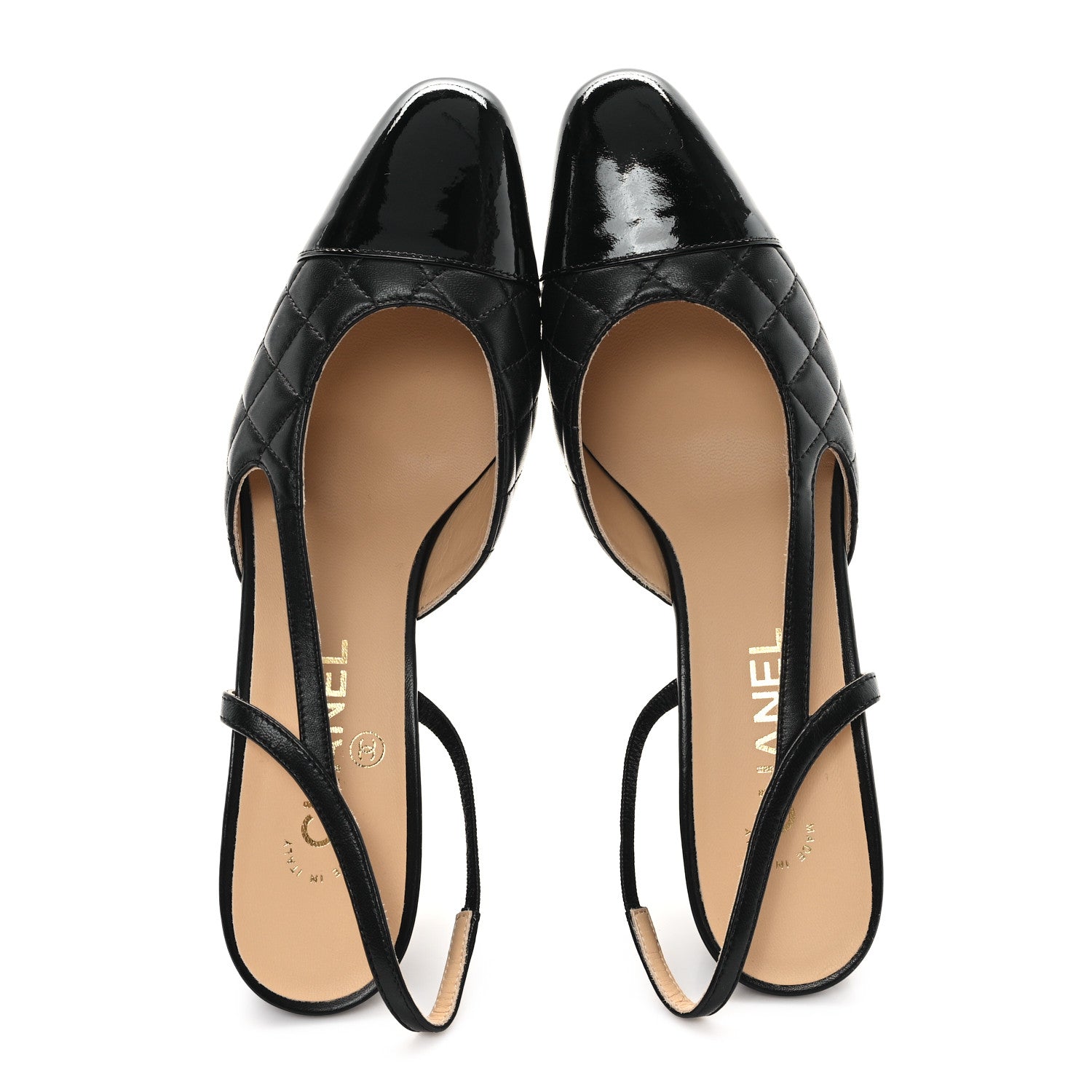 Chanel Lambskin Patent Calfskin Quilted Cap Toe CC Slingback Pumps 39 Black 2 of 9