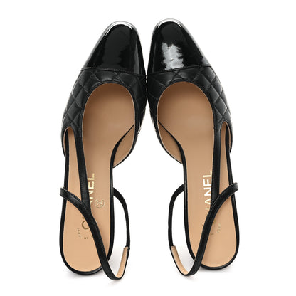 Chanel Lambskin Patent Calfskin Quilted Cap Toe CC Slingback Pumps 39 Black 2 of 9