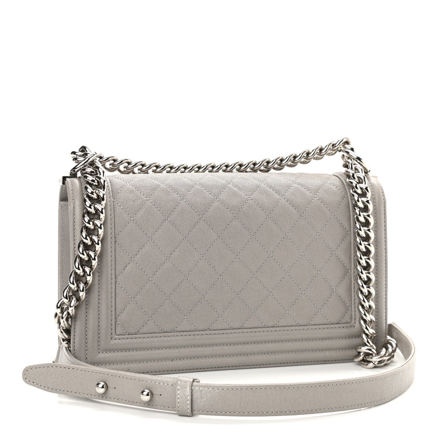 Caviar Quilted Medium Boy Flap Light Grey