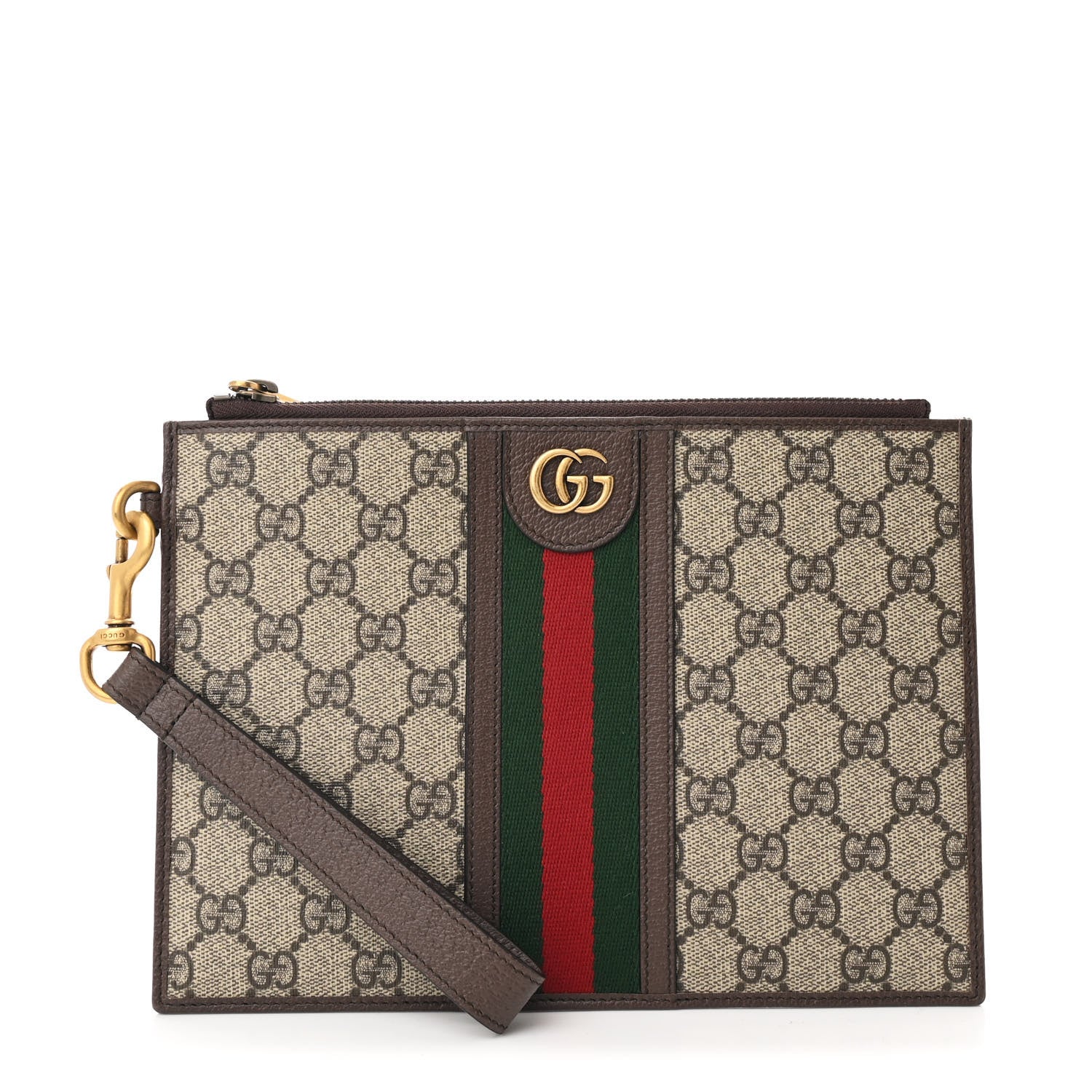 Gucci GG Supreme Monogram Web Ophidia Wristlet Pouch Brown 1 of 8
