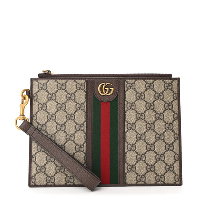 Gucci GG Supreme Monogram Web Ophidia Wristlet Pouch Brown 1 of 8