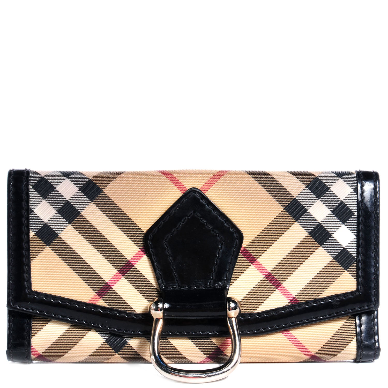Burberry Patent Nova Check Tri-Fold Wallet Black 1 of 9