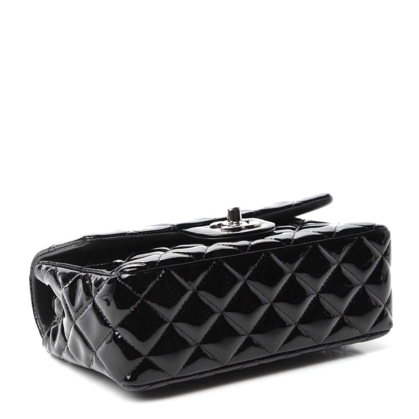Patent Calfskin Quilted Mini Rectangular Flap Black