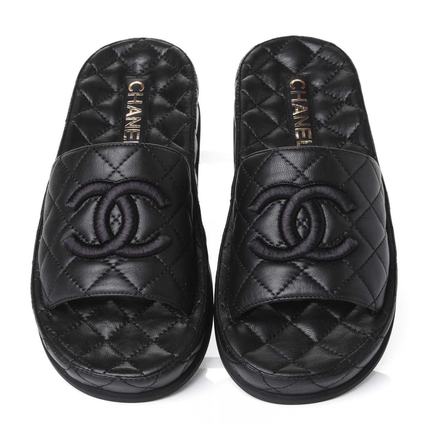 Lambskin Quilted CC Mules Sandals 37 Black