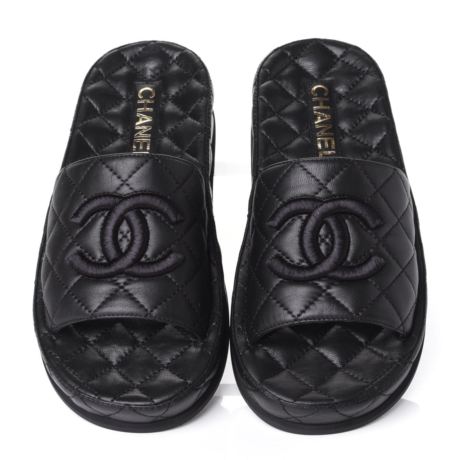 Chanel Lambskin Quilted CC Mules Sandals 37 Black 5 of 11