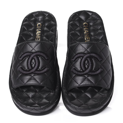 Chanel Lambskin Quilted CC Mules Sandals 37 Black 5 of 11