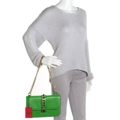 Valentino Garavani Vitello Medium Glam Lock Rockstud Flap Green 2 of 6