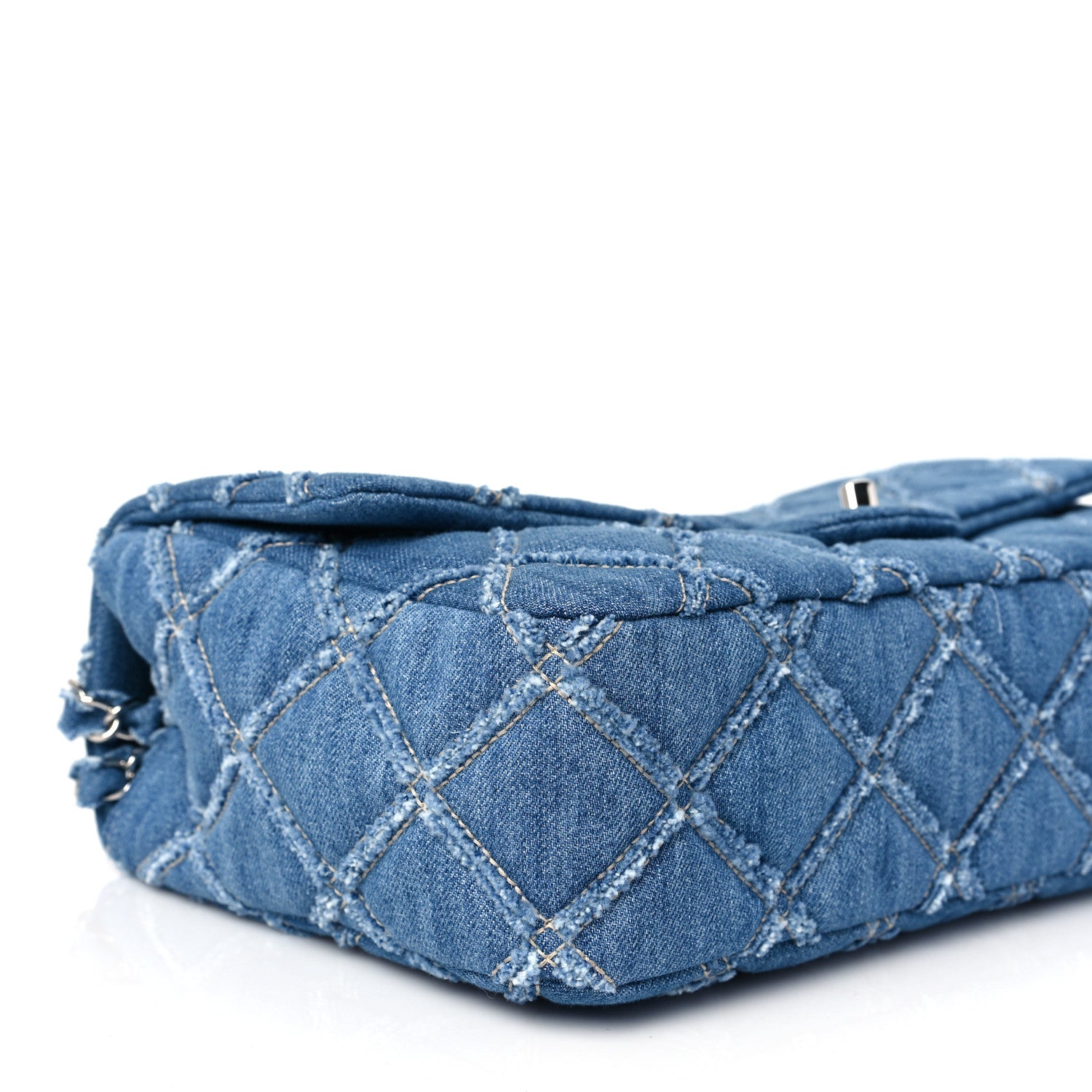 Chanel Frayed Denim Quilted Large Blue Chip Flap Blue 8 of 9