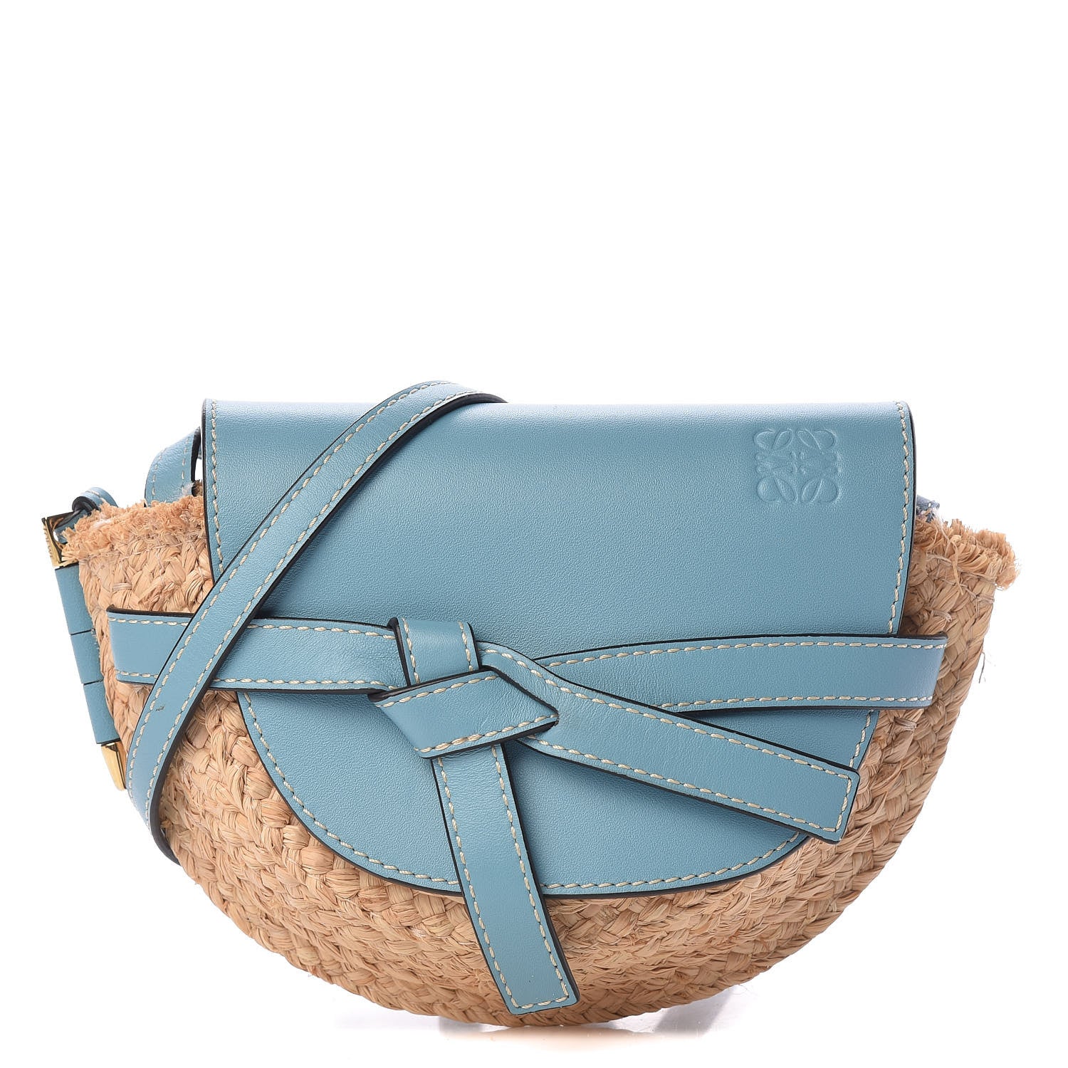 Loewe Calfskin Raffia Mini Gate Crossbody Bag Light Blue Natural 1 of 10