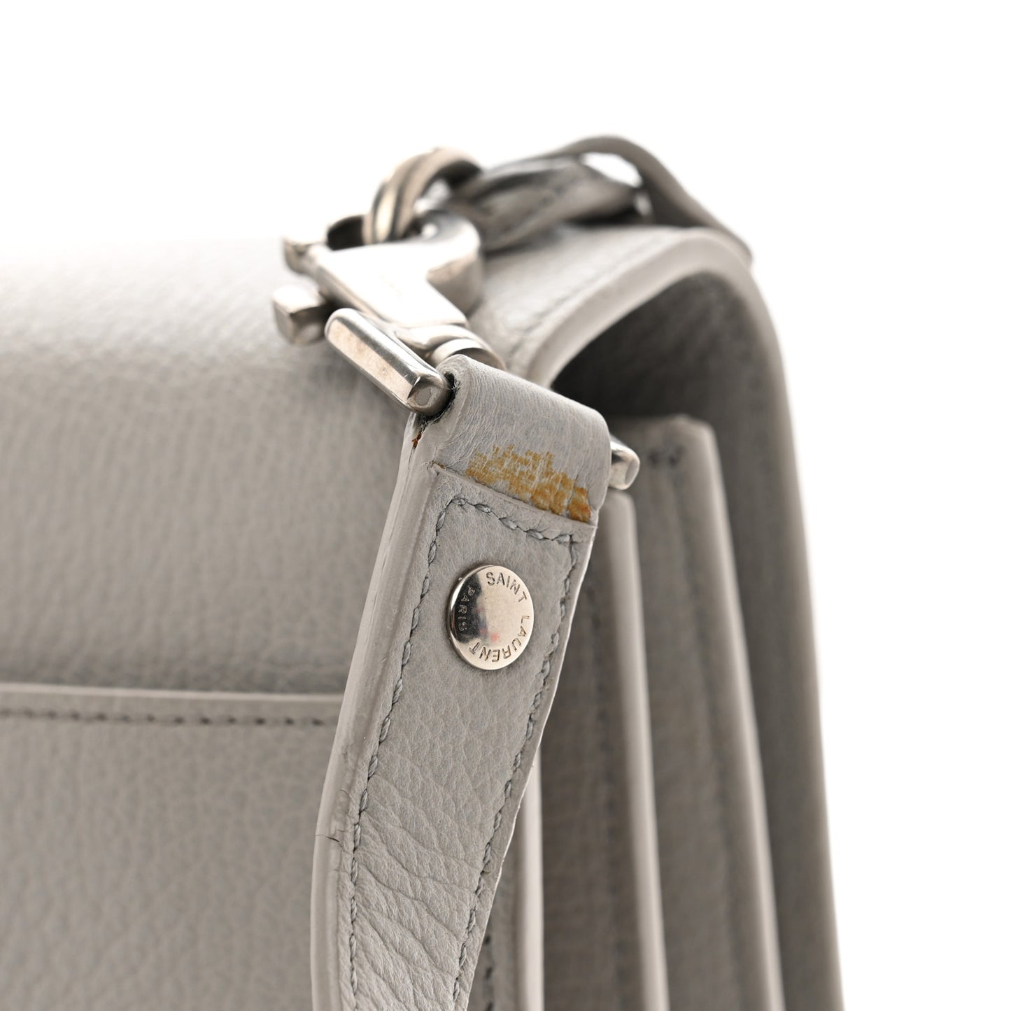 Grained Calfskin Medium Monogram Sunset Satchel Light Grey