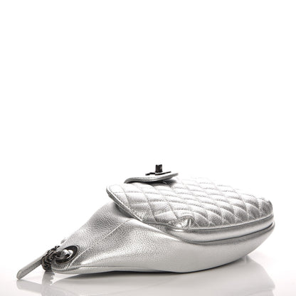 Chanel Metallic Grained Calfskin Quilted Casual Rock Waist Bag Fanny Pack Silver 4 of 8