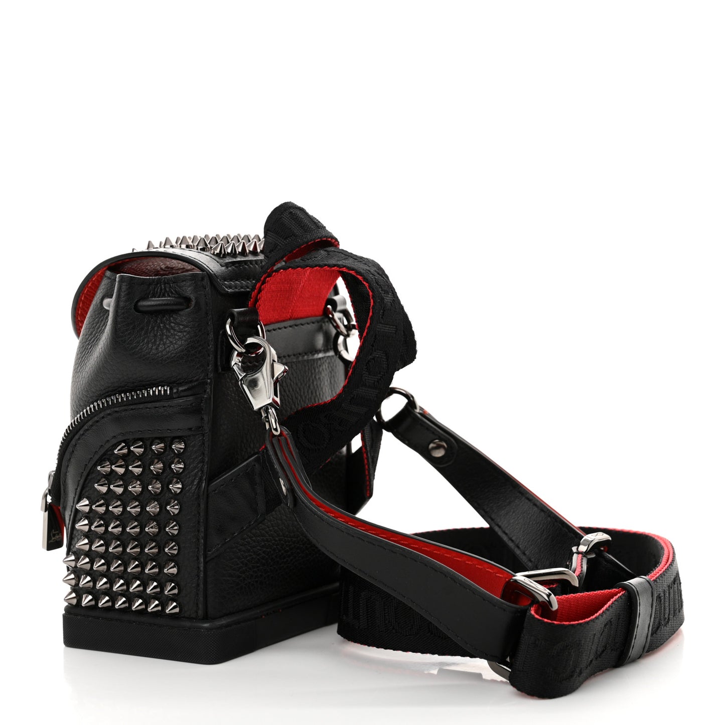 Calfskin Spiked Mini Explorafunk Keyring Bag Black
