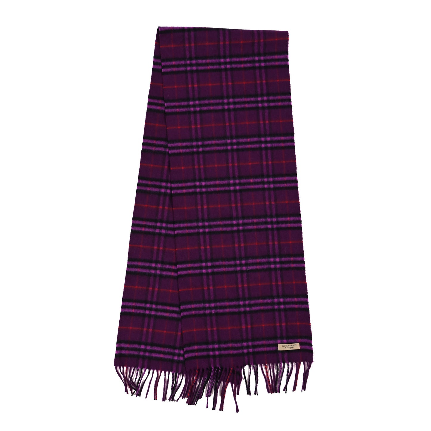 Cashmere Giant Check Fringe Scarf Purple
