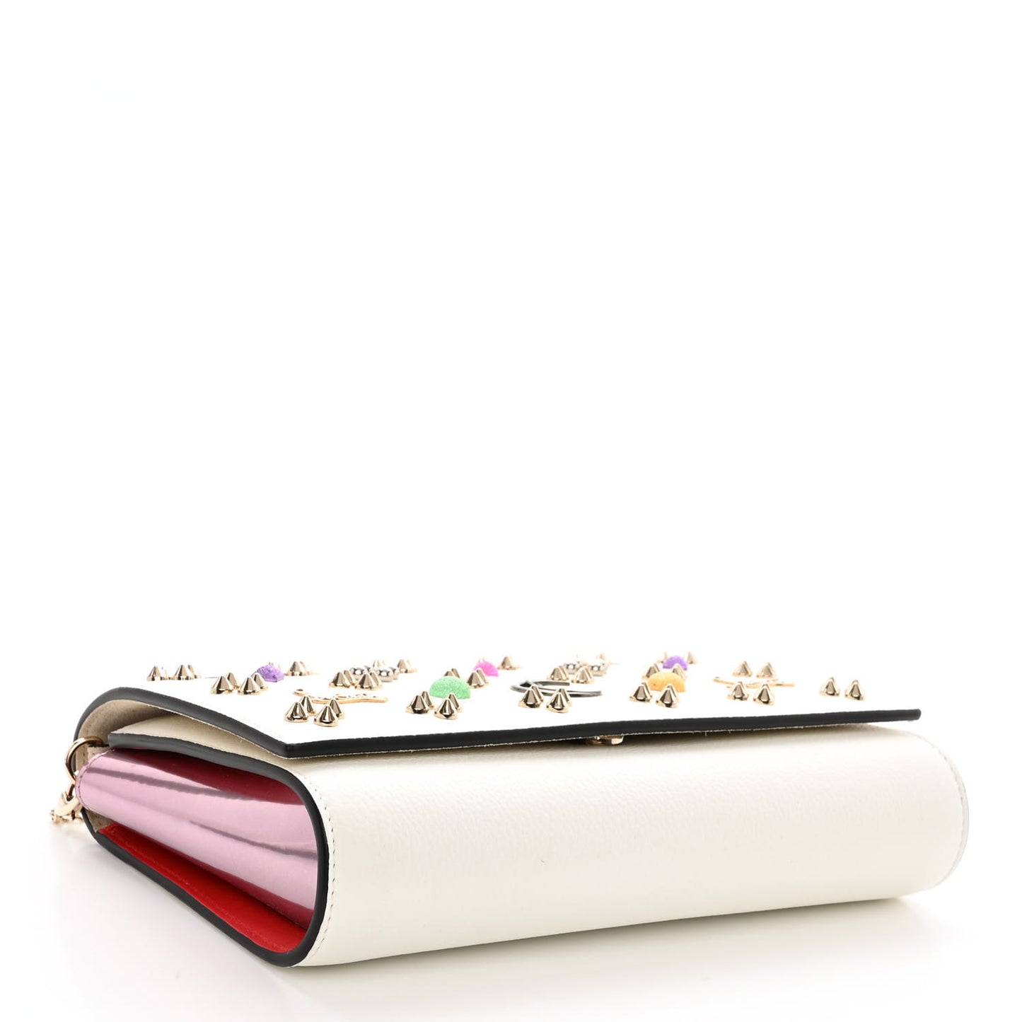Calfskin Spikes Loubinthesky Paloma Clutch White