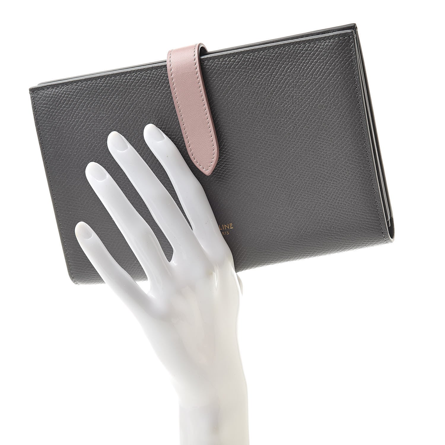 Celine Grained Calfskin Large Multifunction Strap Wallet Grey 2 of 9