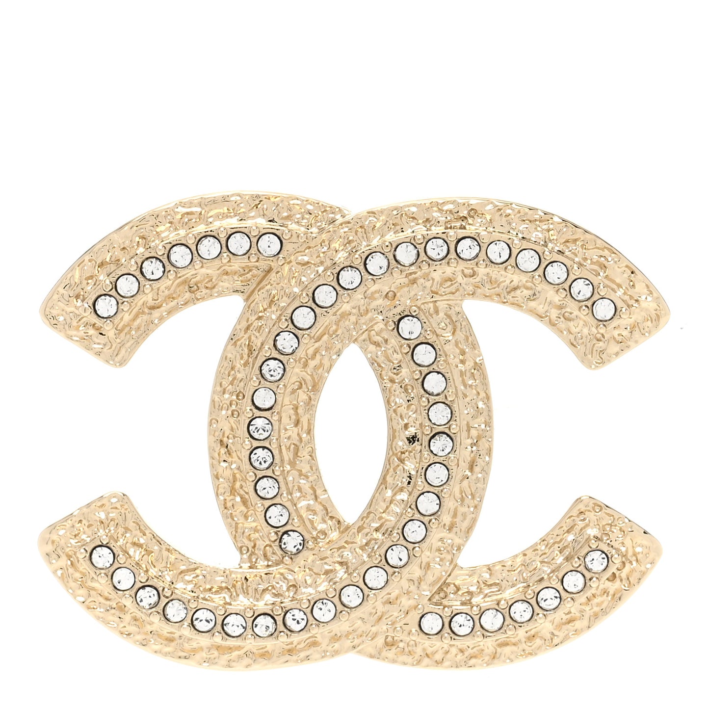 Metal Crystal Baguette CC Brooch Gold