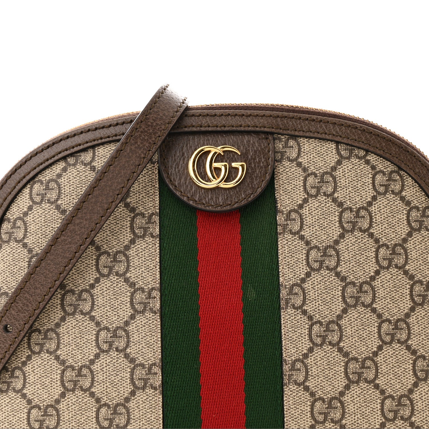 Gucci GG Supreme Monogram Textured Dollar Calfskin Web Small Ophidia Dome Shoulder Bag Beige Ebony New Acero 8 of 12