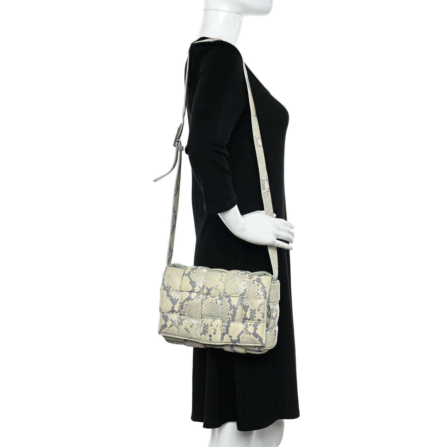 Bottega Veneta Goatskin Python Embossed Padded Cassette Crossbody Bag Kiwi Black Silver 2 of 11