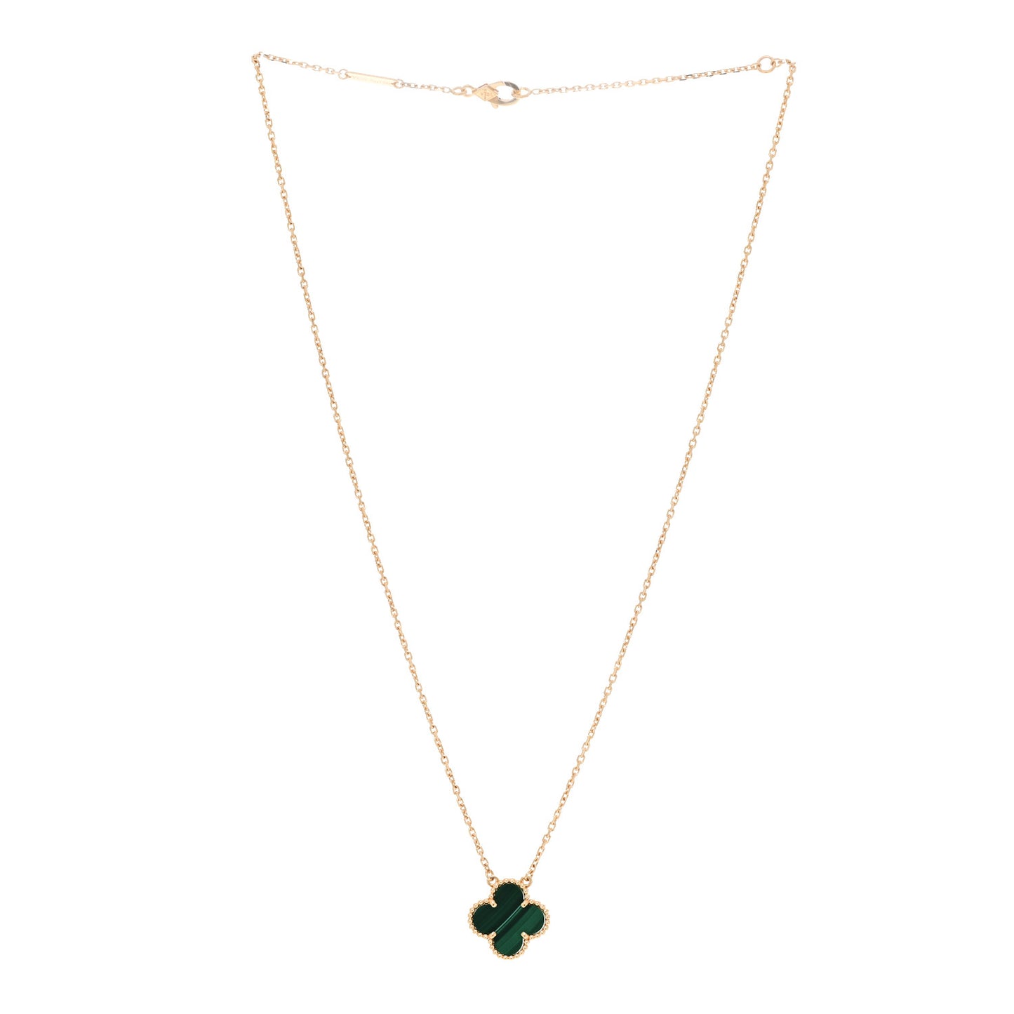 18K Yellow Gold Malachite Vintage Alhambra Pendant Necklace