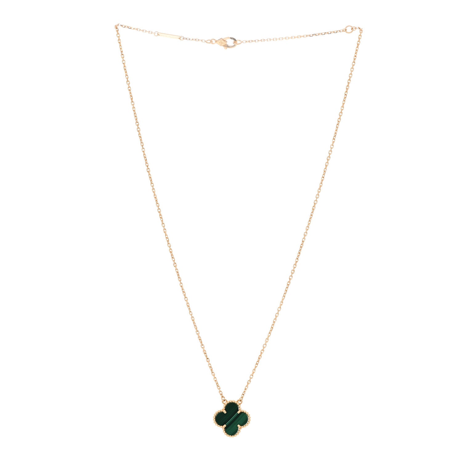 Van Cleef & Arpels 18K Yellow Gold Malachite Vintage Alhambra Pendant Necklace 3 of 5