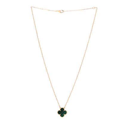 Van Cleef & Arpels 18K Yellow Gold Malachite Vintage Alhambra Pendant Necklace 3 of 5