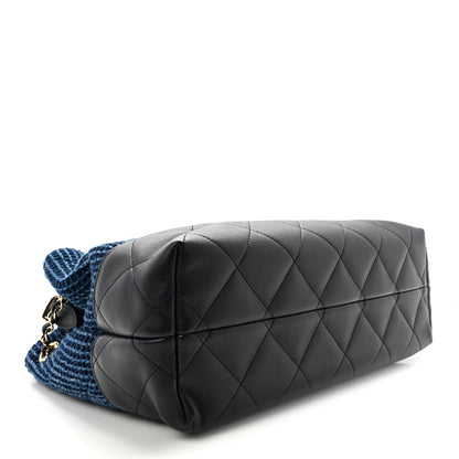 Chanel Tweed Shiny Lambskin Quilted Coco Base Small Shopping Bag Dark Blue 4 of 10