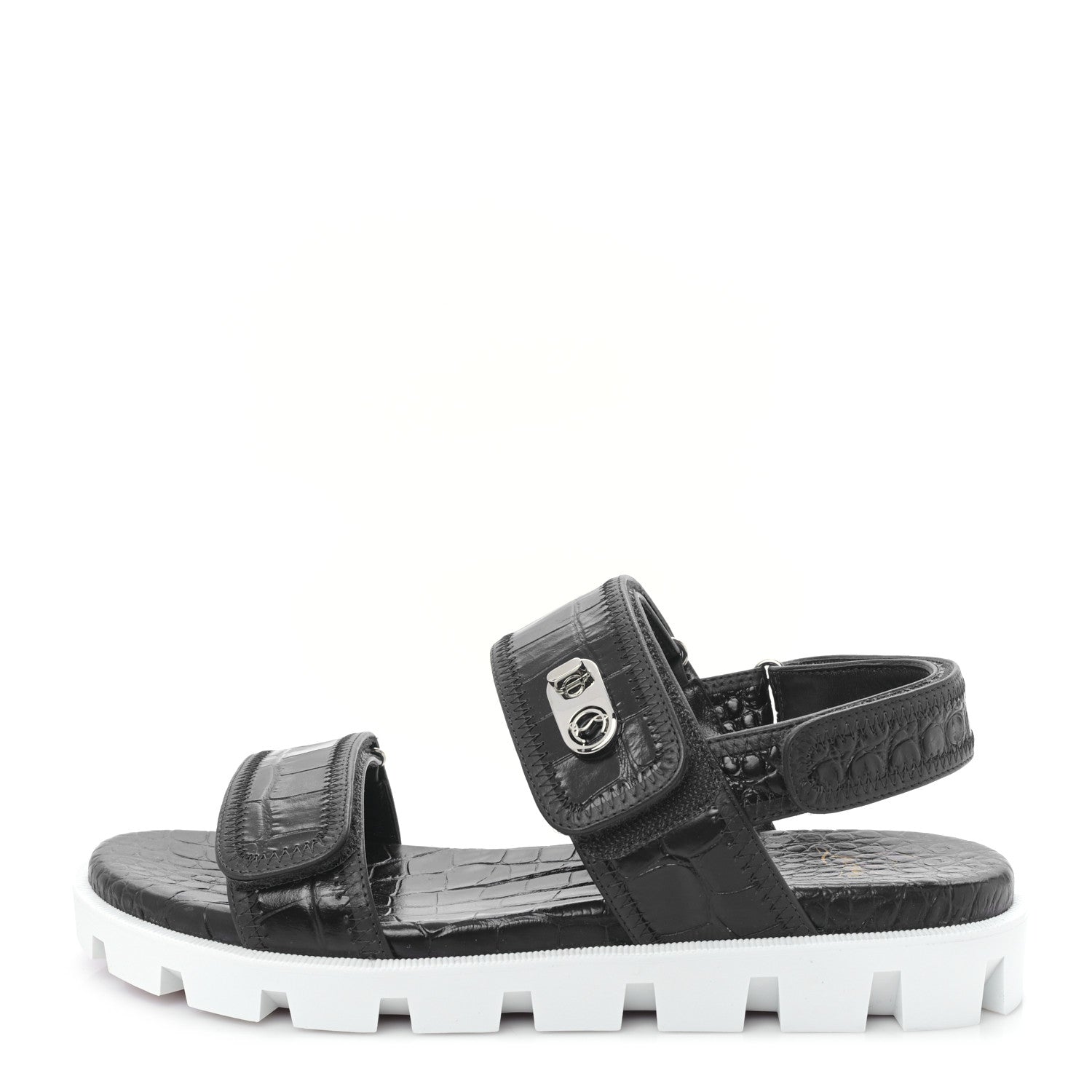 Christian Louboutin Calfskin Alligator Embossed Nappa Lock Cool Flat Sandals 38 Obscur 1 of 7