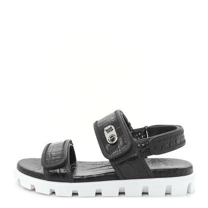 Christian Louboutin Calfskin Alligator Embossed Nappa Lock Cool Flat Sandals 38 Obscur 1 of 7