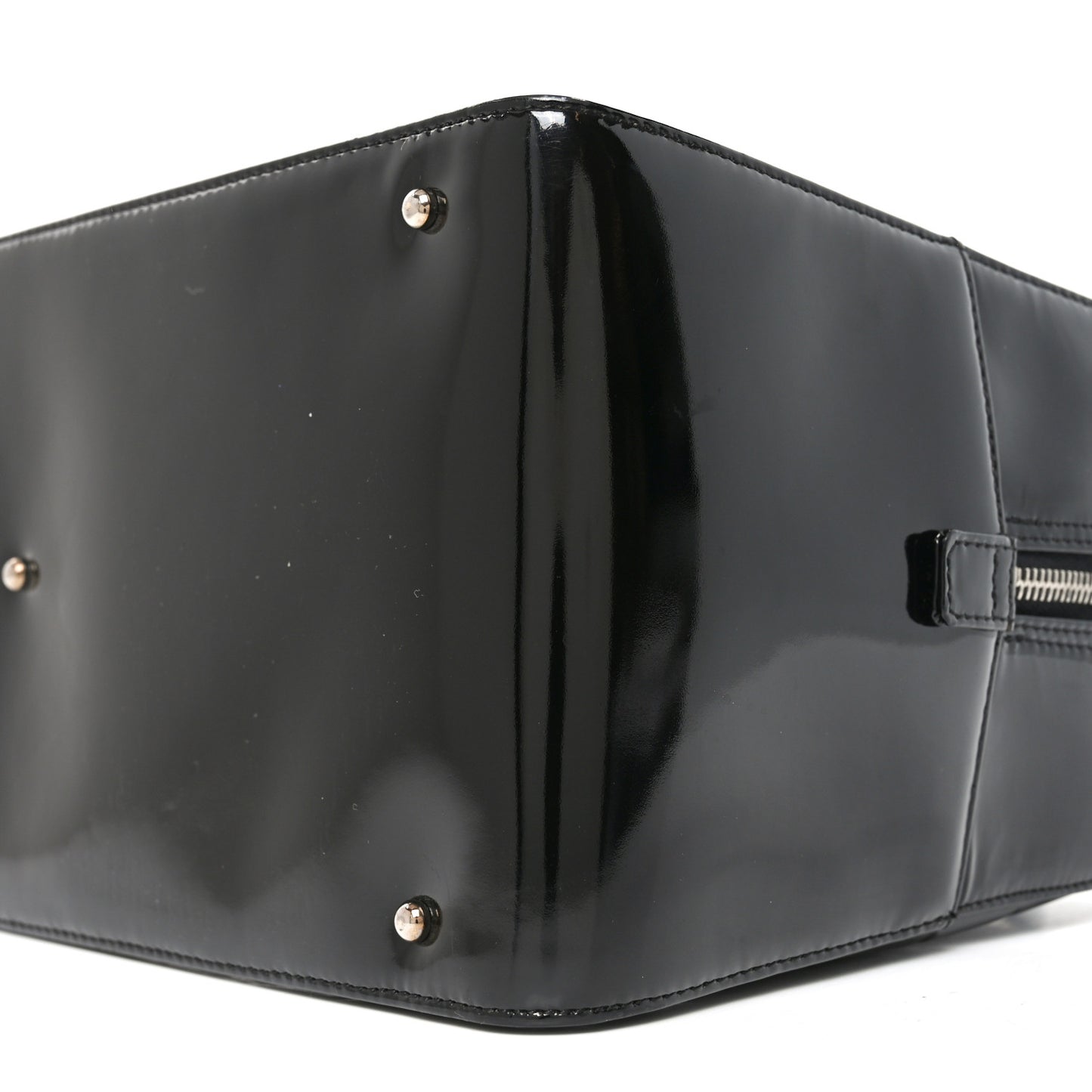 Patent Quilted Chocolate Bar Bowler Black