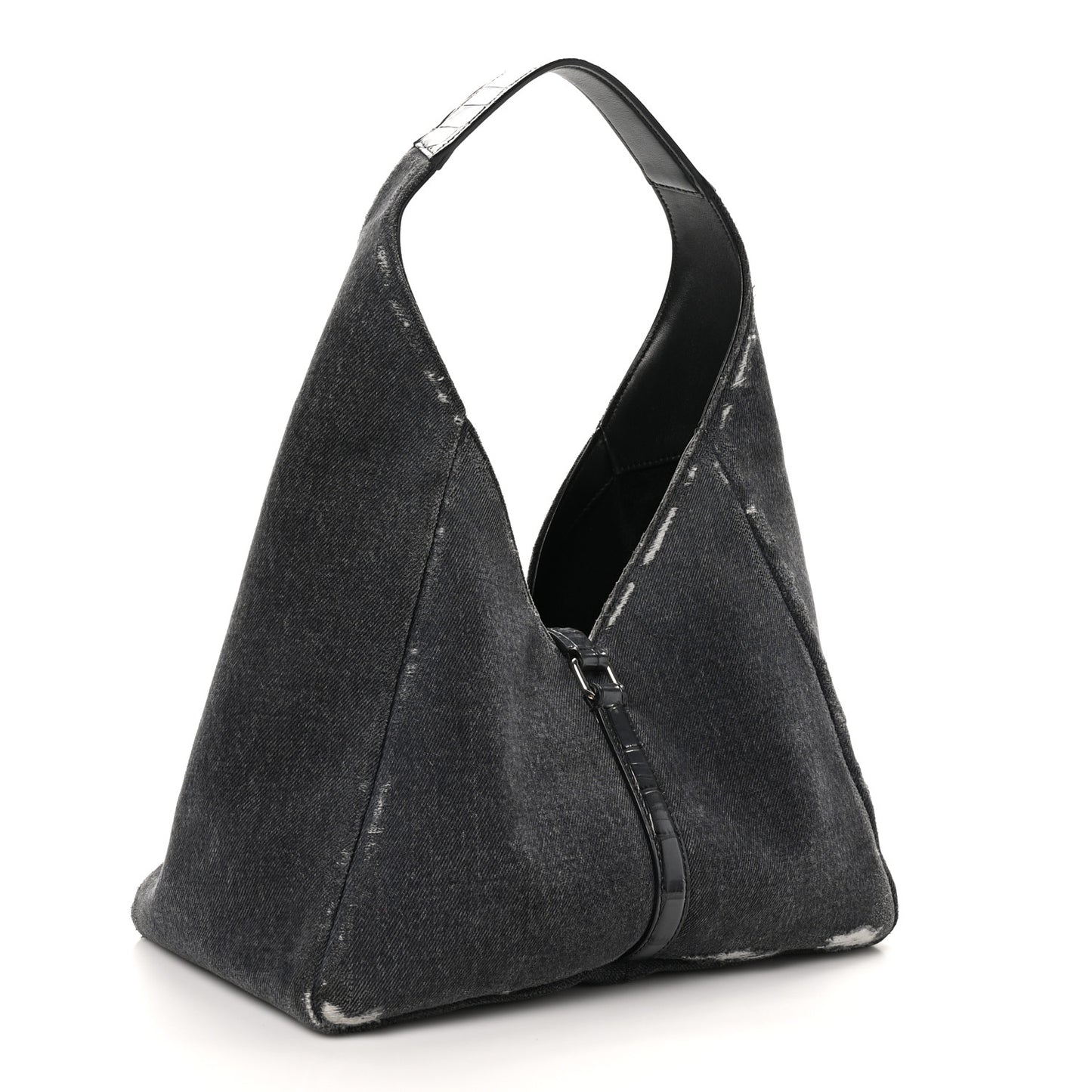 Washed Denim Calfskin Crocodile Embossed Medium G-Lock Hobo Black