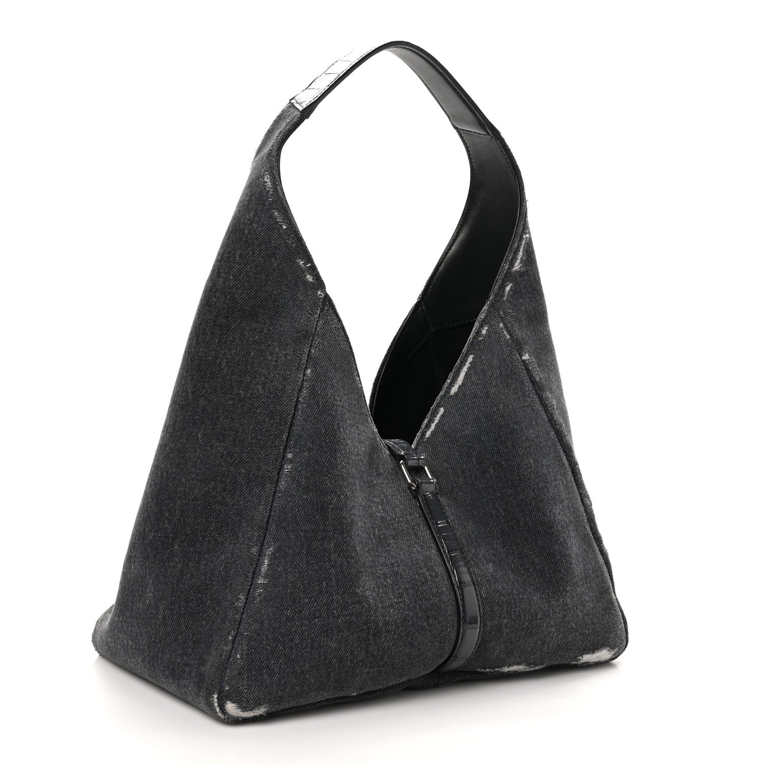 Givenchy Washed Denim Calfskin Crocodile Embossed Medium G-Lock Hobo Black 3 of 10