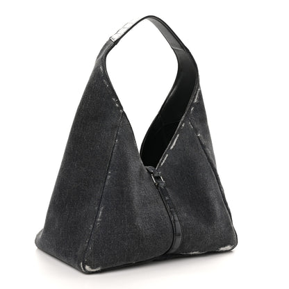 Givenchy Washed Denim Calfskin Crocodile Embossed Medium G-Lock Hobo Black 3 of 10