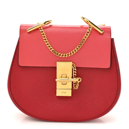 Chloe Grained Calfskin Lambskin Mini Bi-Color Drew Shoulder Bag Red 1 of 11