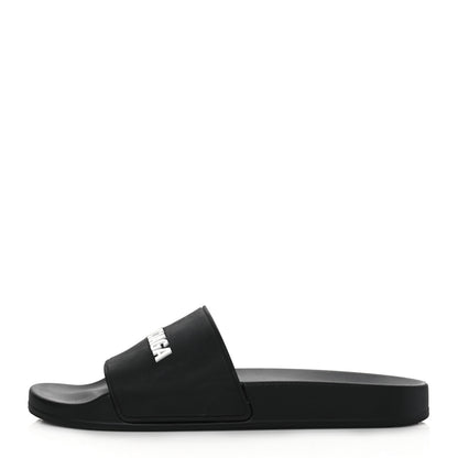 Balenciaga Rubber Womens Logo Pool Slide Sandals 41 Black White 1 of 7