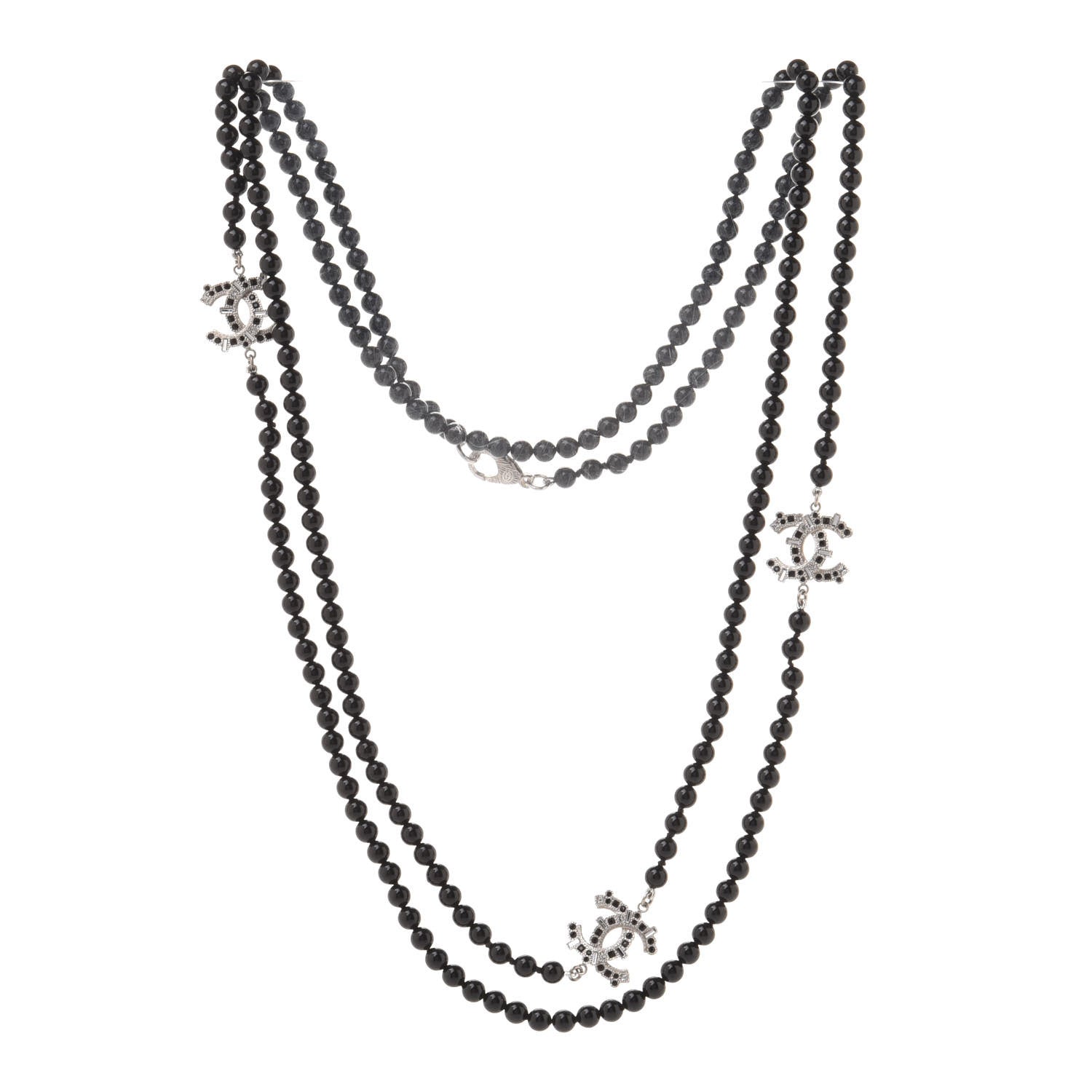 Chanel Ruthenium Crystal Baguette Pearl Beaded CC Long Necklace Black 3 of 6