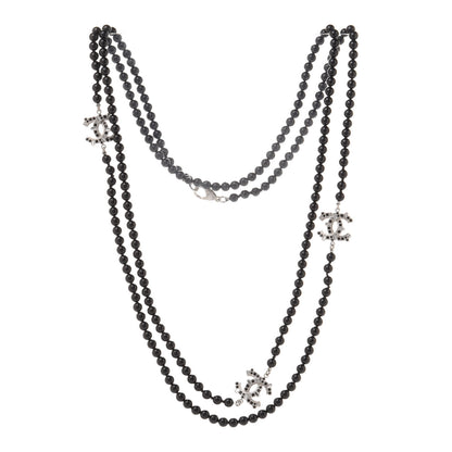 Chanel Ruthenium Crystal Baguette Pearl Beaded CC Long Necklace Black 3 of 6