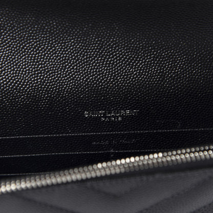 Saint Laurent Grain De Poudre Matelasse Chevron Monogram Envelope Chain Wallet Black 8 of 11