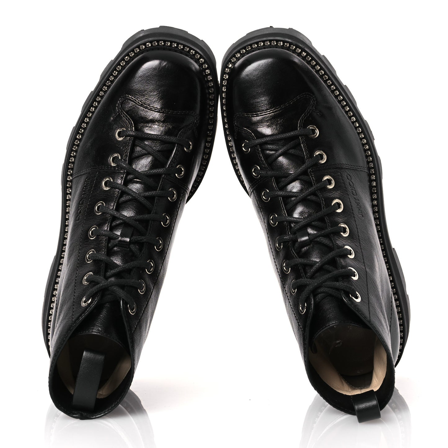 Calfskin Crystal Embellished Colby Combat Boots 39.5 Black