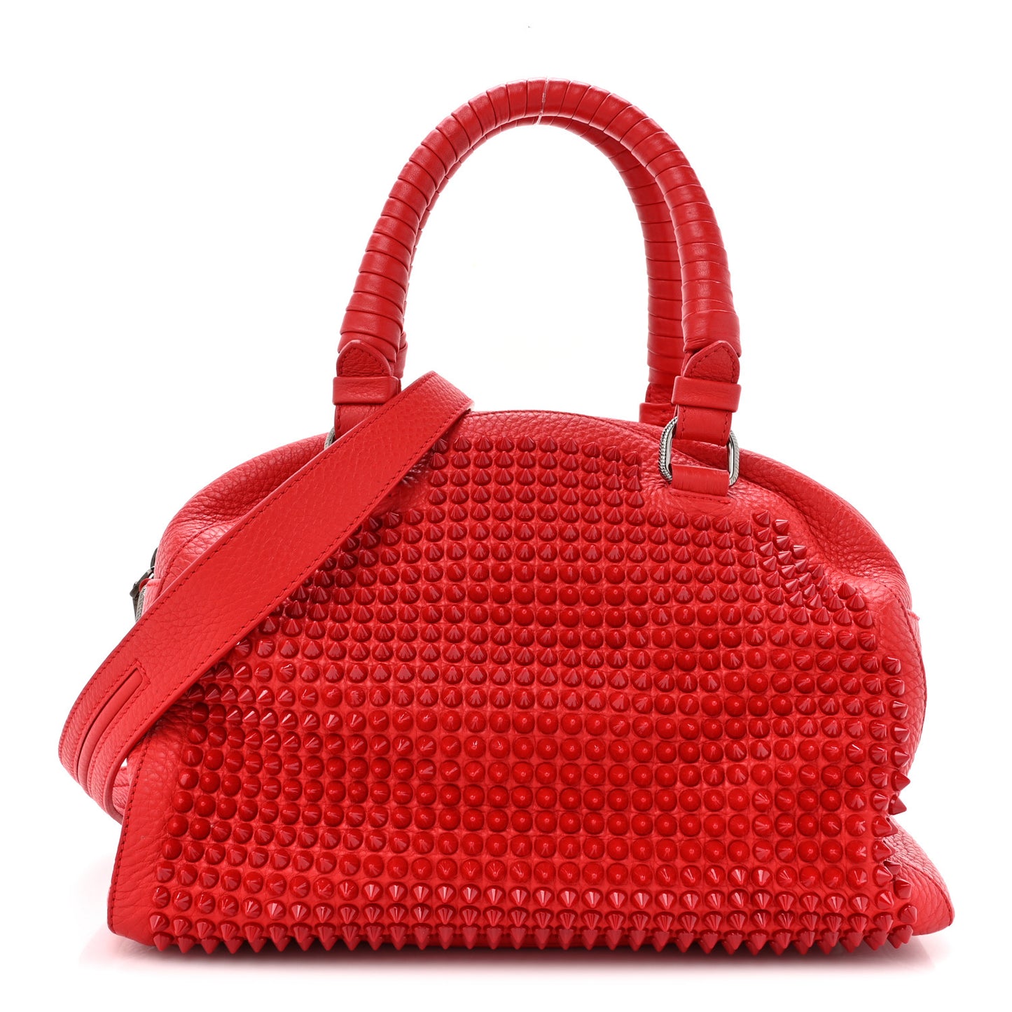 Grained Calfskin Studded Panettone Bowling Bag Rouge De Mars